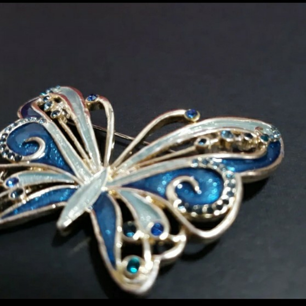 Blue Silverstone Butterfly Womens Pendant Brooch Jewelry pin Vintage Liz Claibor - Picture 7 of 8